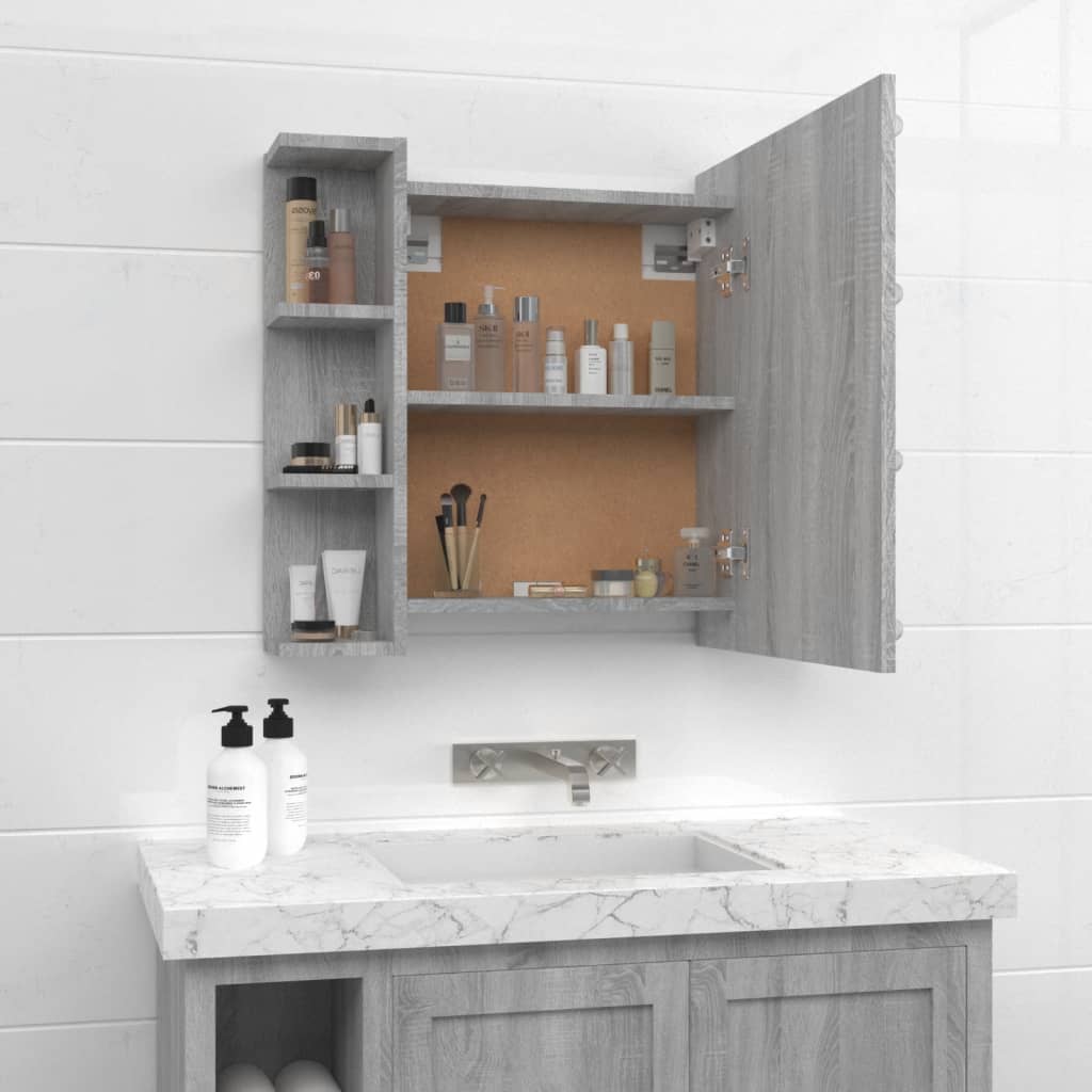 Mirror Cabinet with LED Grey Sonoma 70x16.5x60 cm