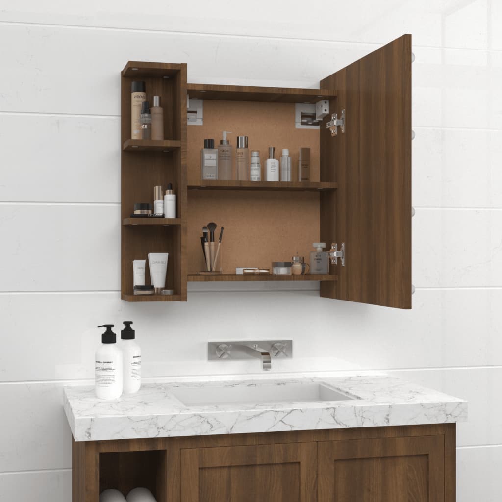 Mirror Cabinet with LED Brown Oak 70x16.5x60 cm