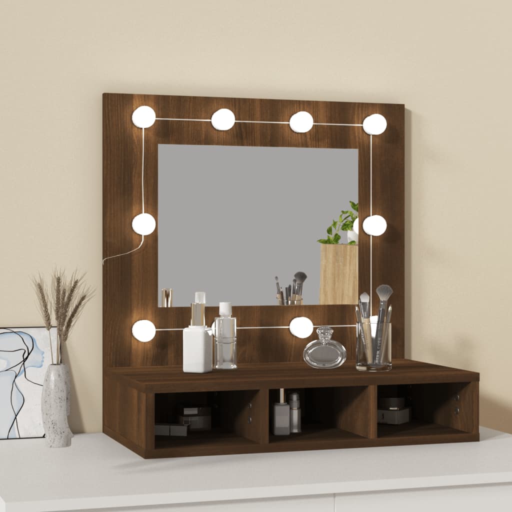 Mirror Cabinet with LED Brown Oak 60x31.5x62 cm