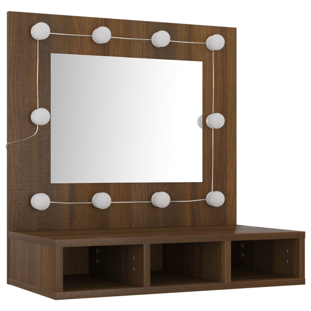 Mirror Cabinet with LED Brown Oak 60x31.5x62 cm