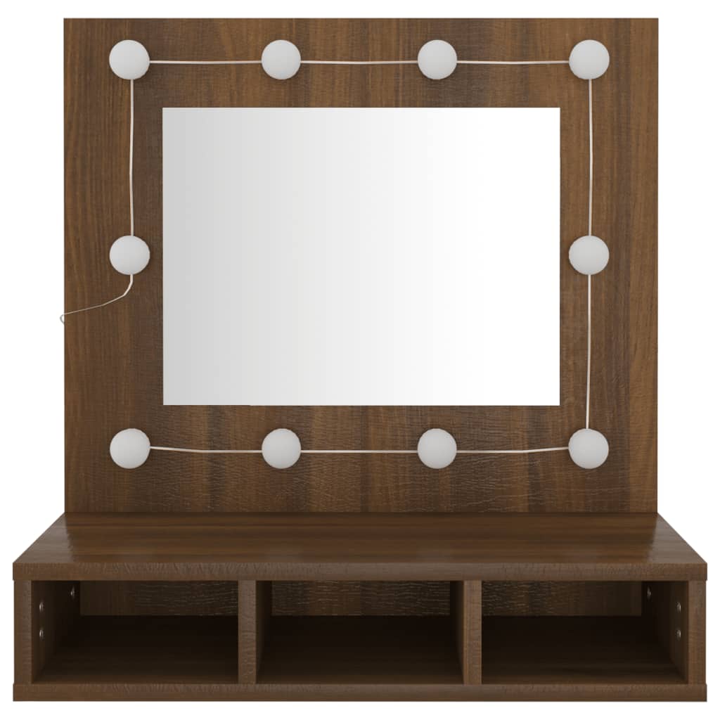 Mirror Cabinet with LED Brown Oak 60x31.5x62 cm