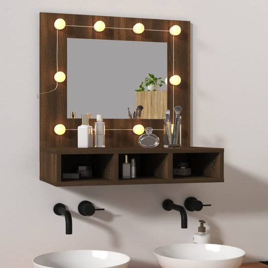 Mirror Cabinet with LED Brown Oak 60x31.5x62 cm