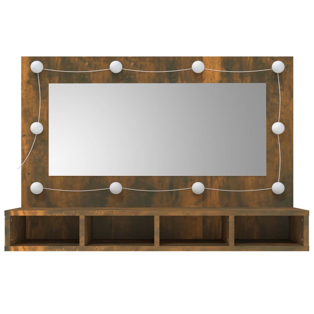 Mirror Cabinet with LED Smoked Oak 90x31.5x62 cm