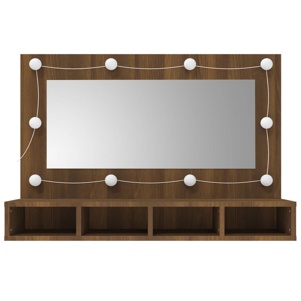 Mirror Cabinet with LED Brown Oak 90x31.5x62 cm