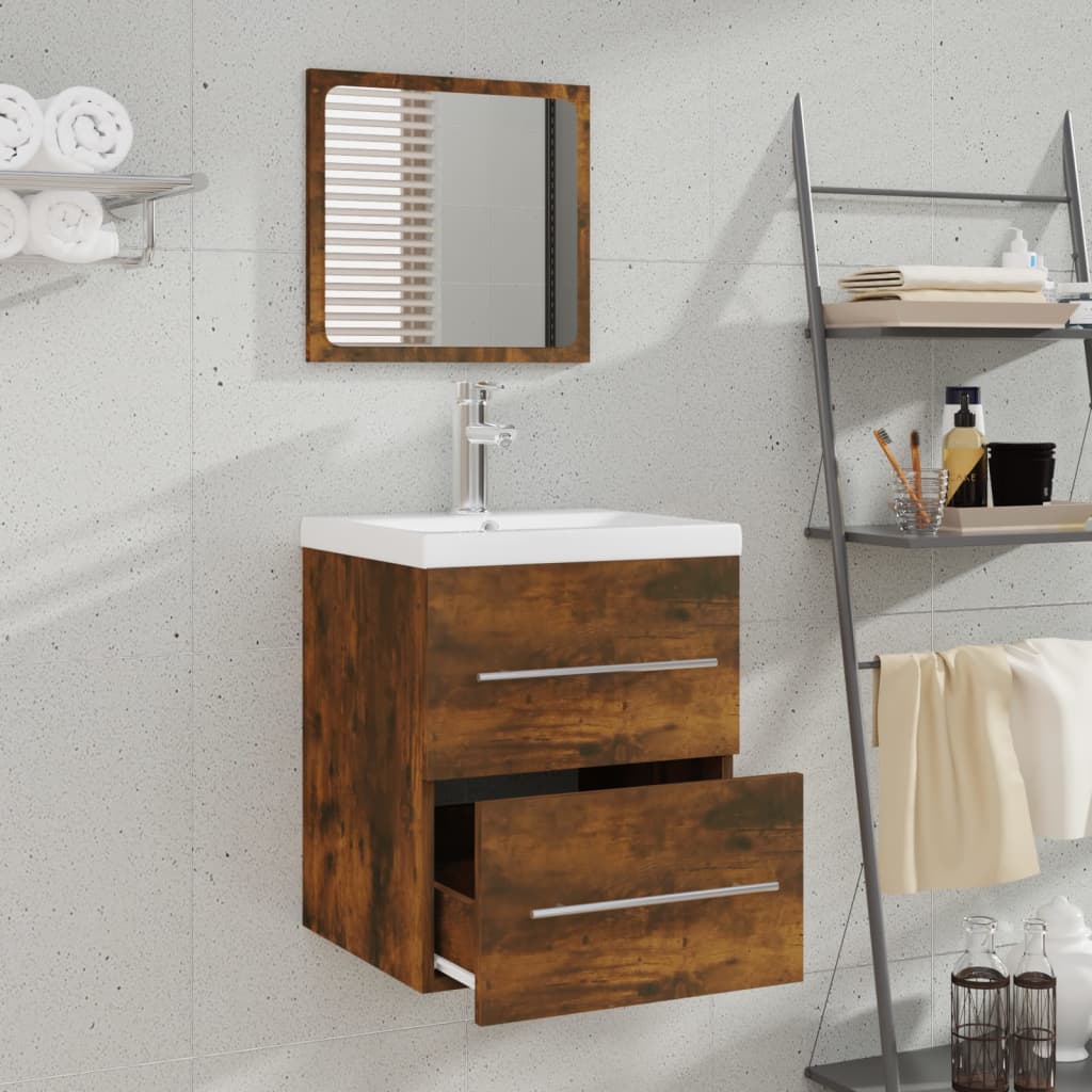 Bathroom Cabinet with Mirror Smoked Oak 41x38.5x48 cm Engineered Wood