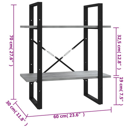 2-Tier Book Cabinet Grey Sonoma 60x30x70 cm Engineered Wood