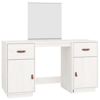 Dressing Table Set with a Mirror White Solid Wood Pine