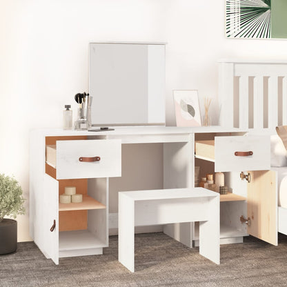 Dressing Table Set with a Mirror White Solid Wood Pine