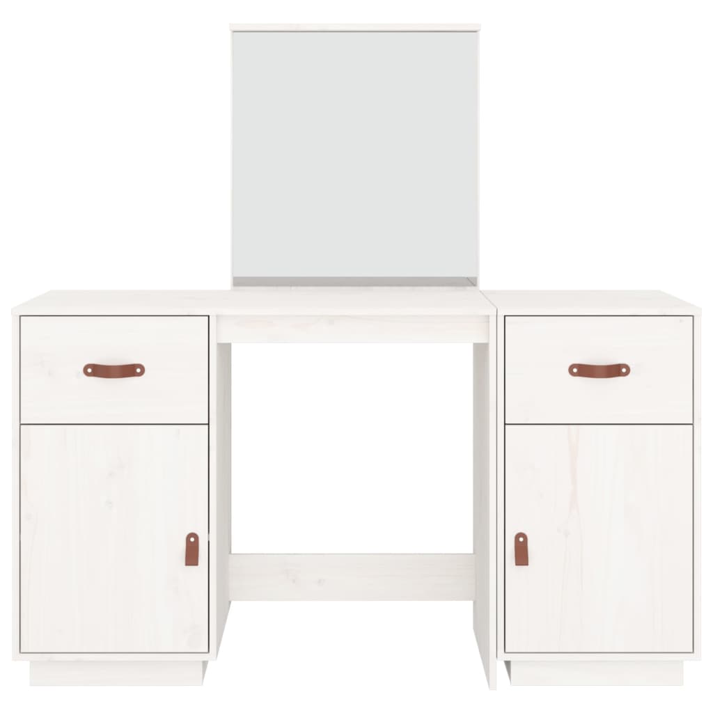 Dressing Table Set with a Mirror White Solid Wood Pine