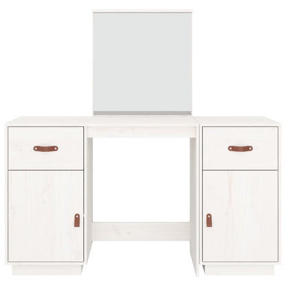 Dressing Table Set with a Mirror White Solid Wood Pine