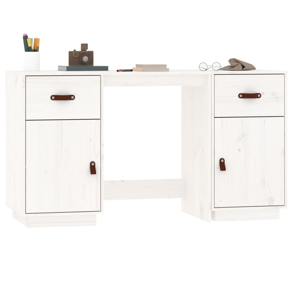 Desk with Cabinets White 135x50x75 cm Solid Wood Pine