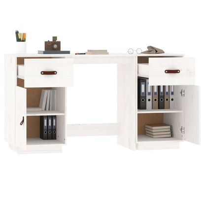 Desk with Cabinets White 135x50x75 cm Solid Wood Pine