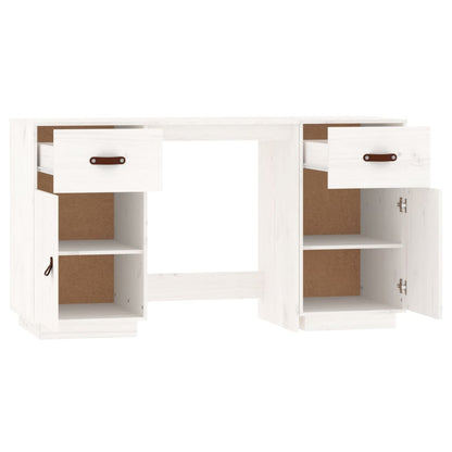 Desk with Cabinets White 135x50x75 cm Solid Wood Pine