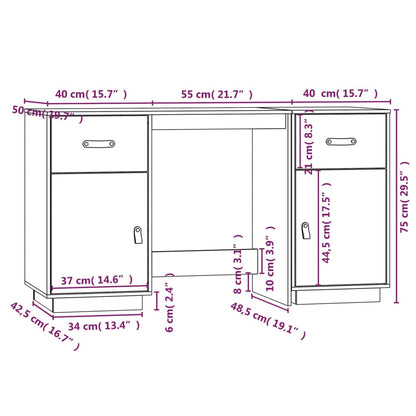 Desk with Cabinets White 135x50x75 cm Solid Wood Pine