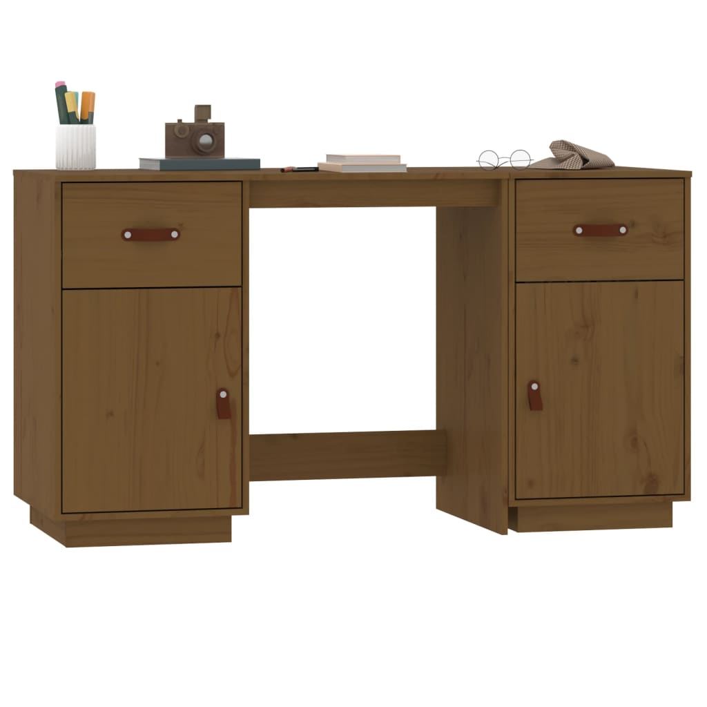 Desk with Cabinets Honey Brown 135x50x75 cm Solid Wood Pine