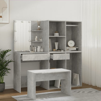 Dressing Table Set with LED Concrete Grey Engineered Wood