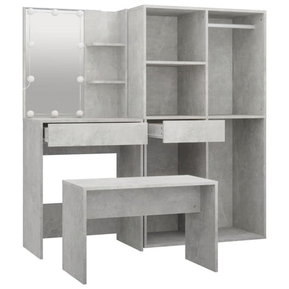 Dressing Table Set with LED Concrete Grey Engineered Wood