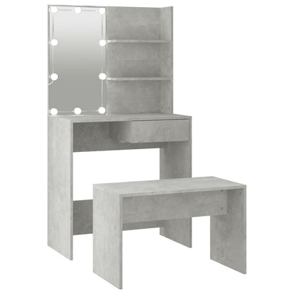 Dressing Table Set with LED Concrete Grey Engineered Wood