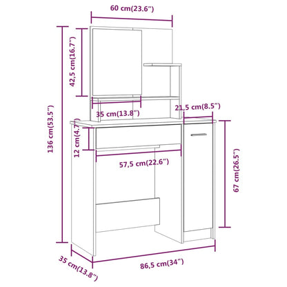 Dressing Table Set Grey Sonoma 86.5x35x136 cm