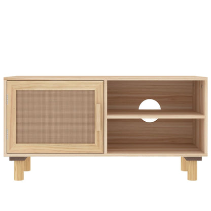 TV Cabinet Brown 80x30x40 cm Solid Wood Pine and Natural Rattan