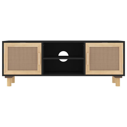 TV Cabinet Black 105x30x40 cm Solid Wood Pine&Natural Rattan