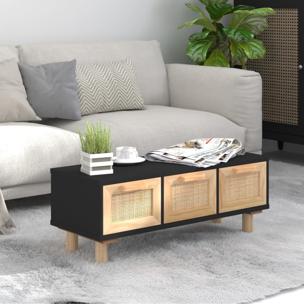 Coffee Table Black 80x40x30 cm Engineered Wood&Solid Wood Pine