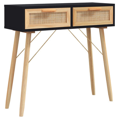 Console Table Black 80x30x75 cm Solid Wood Pine&Natural Rattan