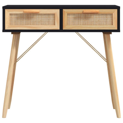 Console Table Black 80x30x75 cm Solid Wood Pine&Natural Rattan