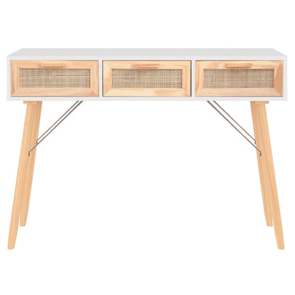 Console Table White 105x30x75 cm Solid Wood Pine&Natural Rattan