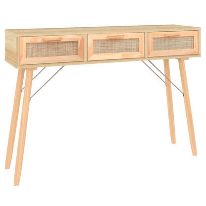 Console Table Brown 105x30x75 cm Solid Wood Pine&Natural Rattan