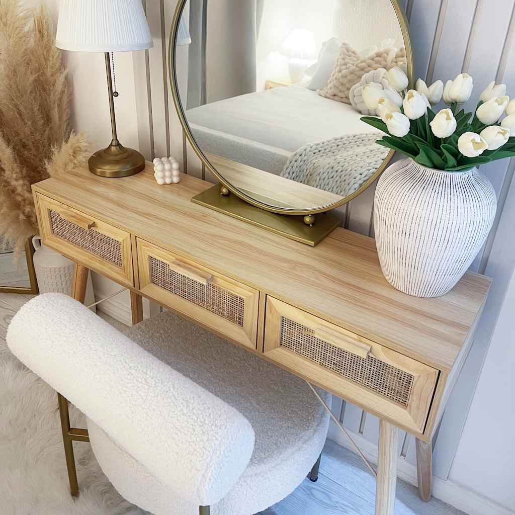 Console Table Brown 105x30x75 cm Solid Wood Pine&Natural Rattan