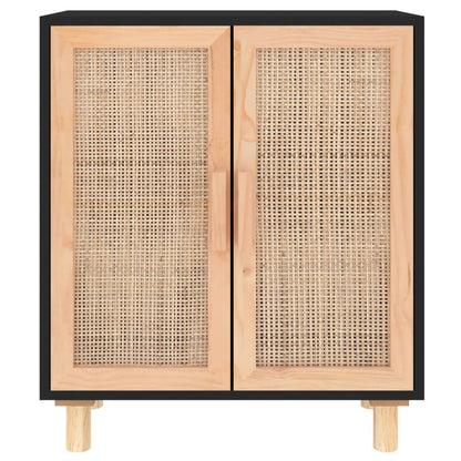 Sideboard Black 60x30x70 cm Solid Wood Pine and Natural Rattan