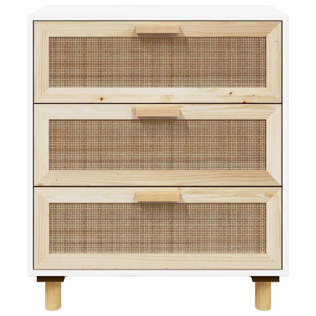 Sideboard White 60x30x70 cm Solid Wood Pine and Natural Rattan