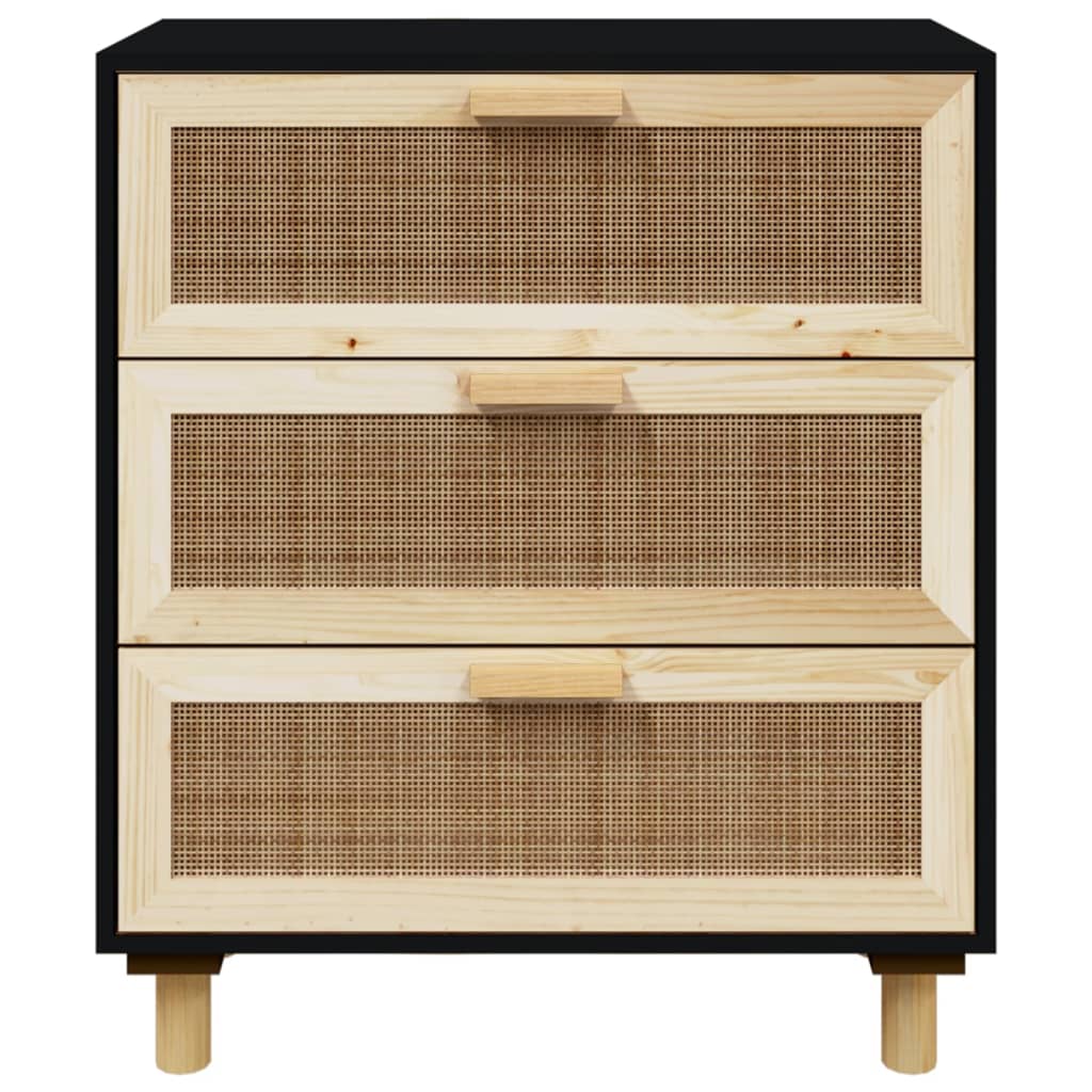 Sideboard Black 60x30x70 cm Solid Wood Pine and Natural Rattan