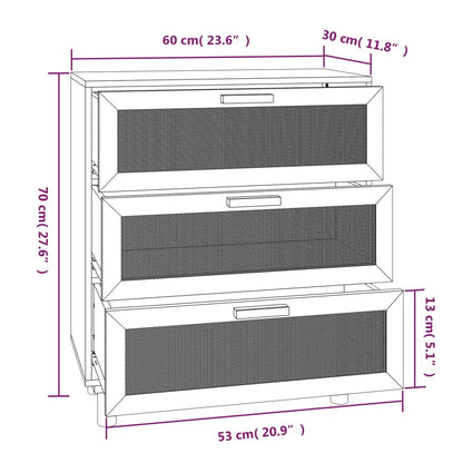 Sideboard Black 60x30x70 cm Solid Wood Pine and Natural Rattan