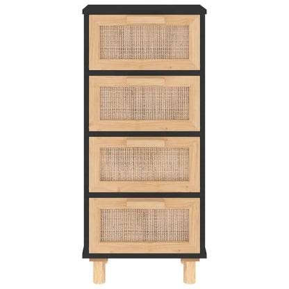 Sideboard Black 40x30x90 cm Solid Wood Pine and Natural Rattan