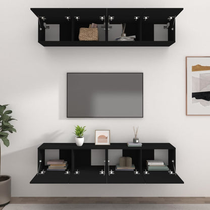 TV Cabinets 4 pcs Black 80x30x30 cm Engineered Wood