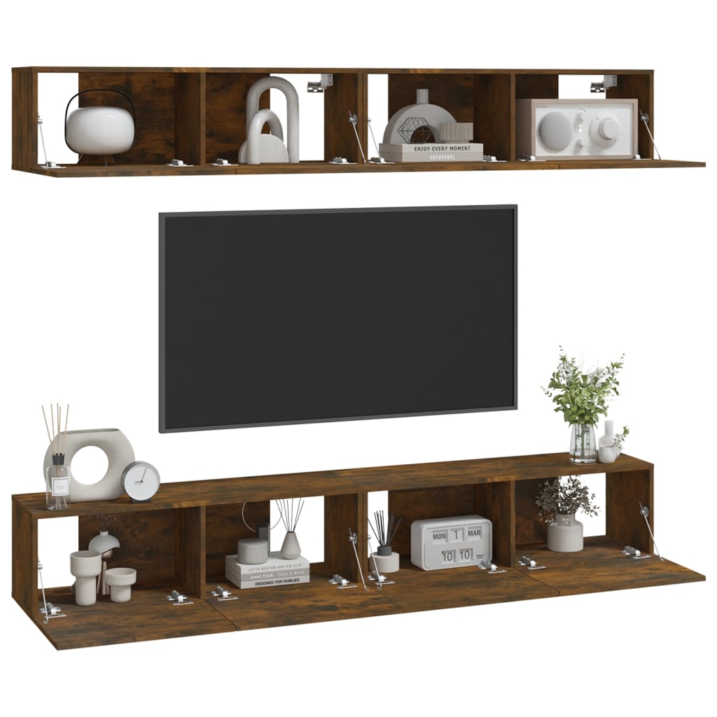 Wall TV Cabinets 4 pcs Smoked Oak 100x30x30 cm