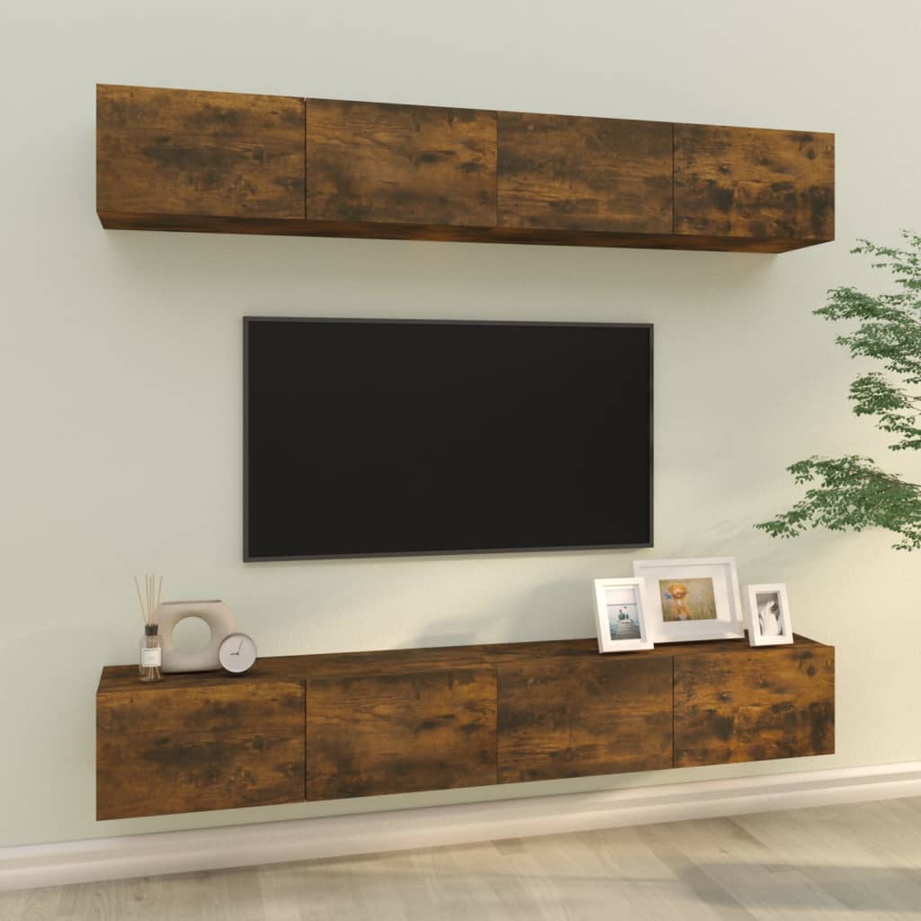 Wall TV Cabinets 4 pcs Smoked Oak 100x30x30 cm