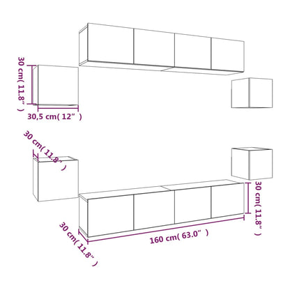 8 Piece TV Cabinet Set Grey Sonoma Engineered Wood