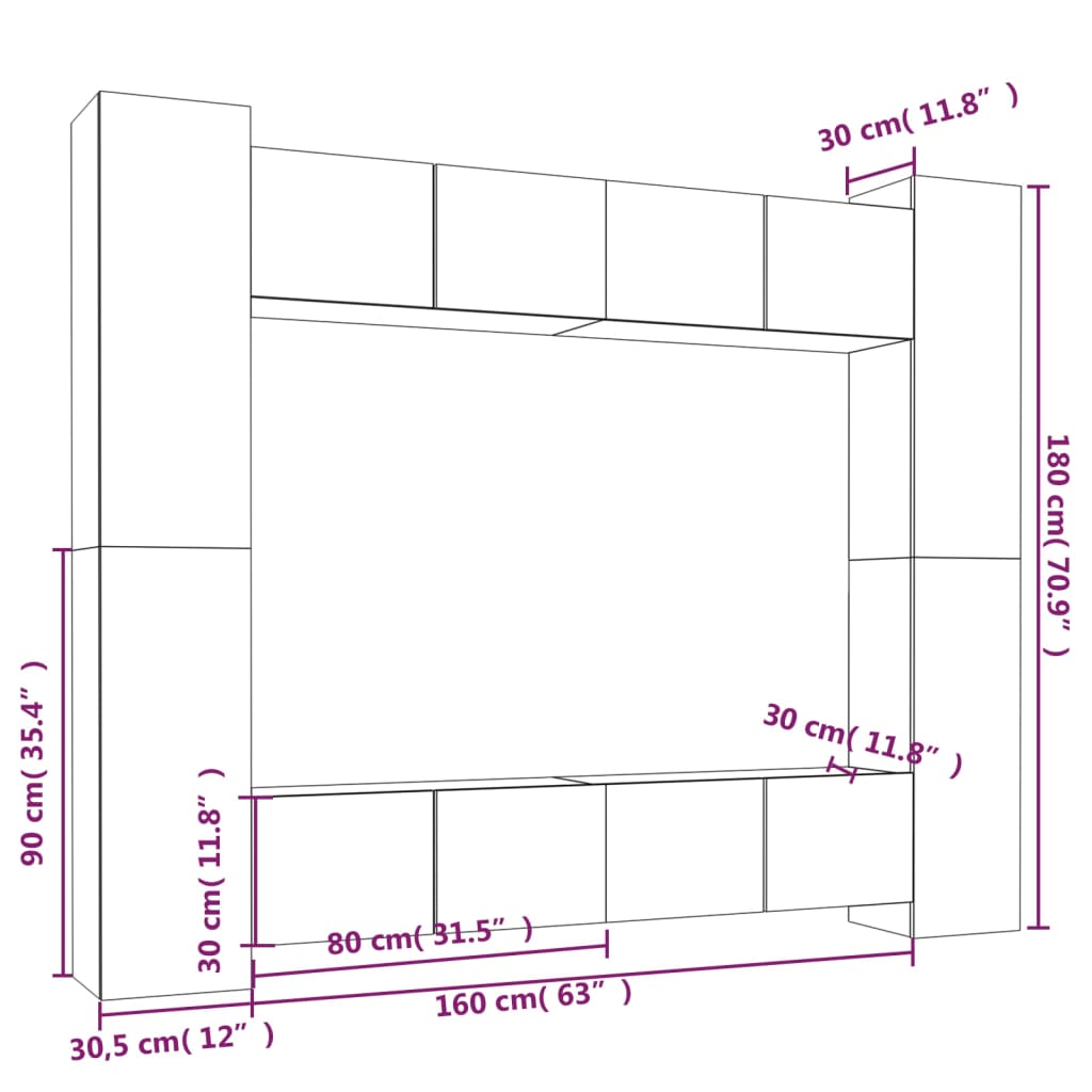 8 Piece TV Cabinet Set Brown Oak Engineered Wood