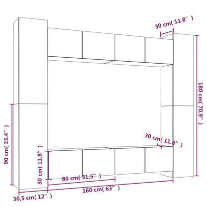 8 Piece TV Cabinet Set Brown Oak Engineered Wood