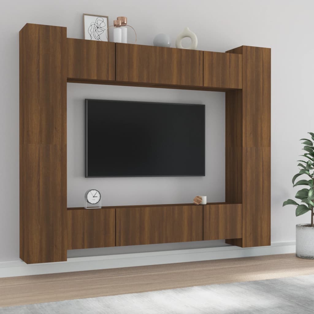 8 Piece TV Cabinet Set Brown Oak Engineered Wood