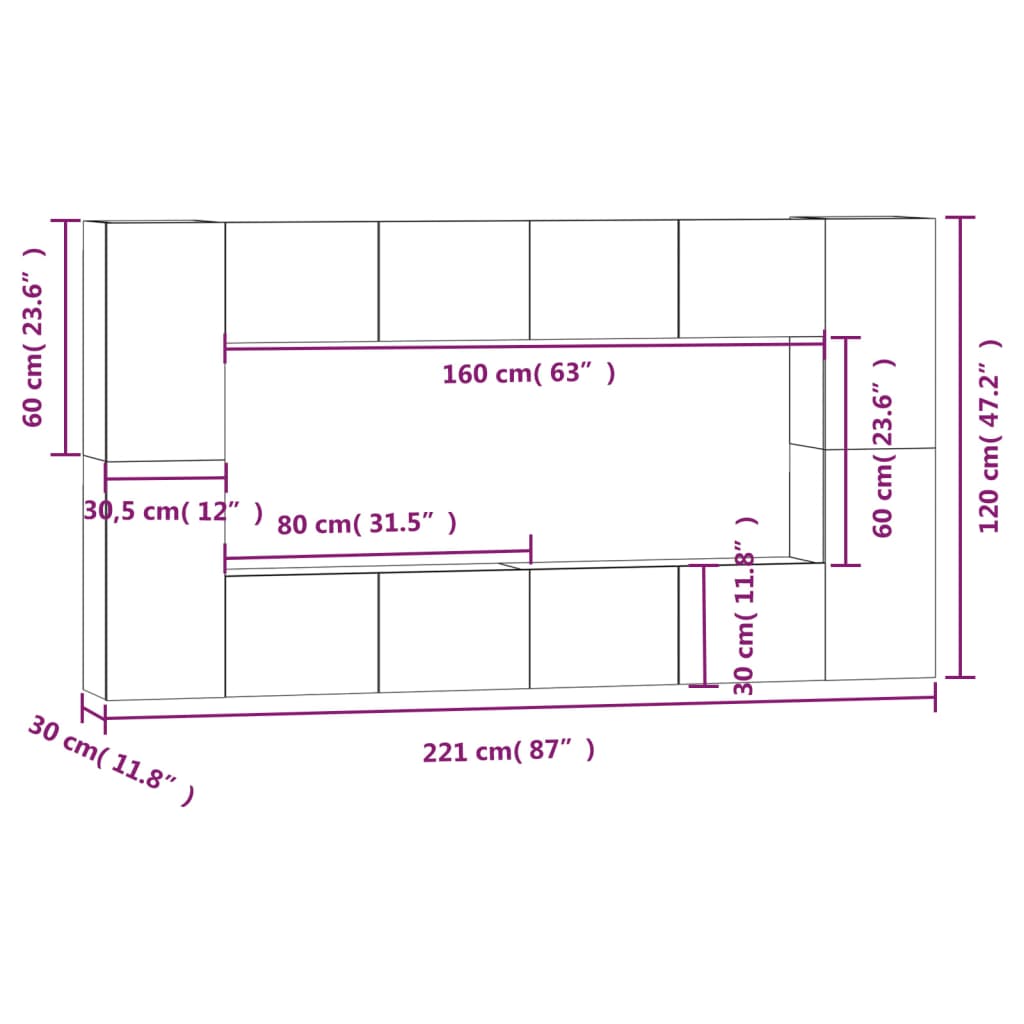 8 Piece TV Cabinet Set Smoked Oak Engineered Wood