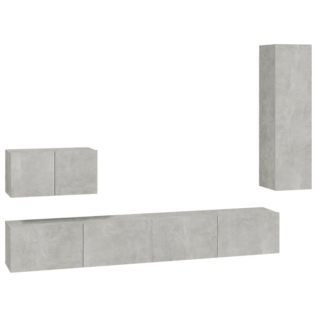 4 Piece TV Cabinet Set Concrete Grey Engineered Wood