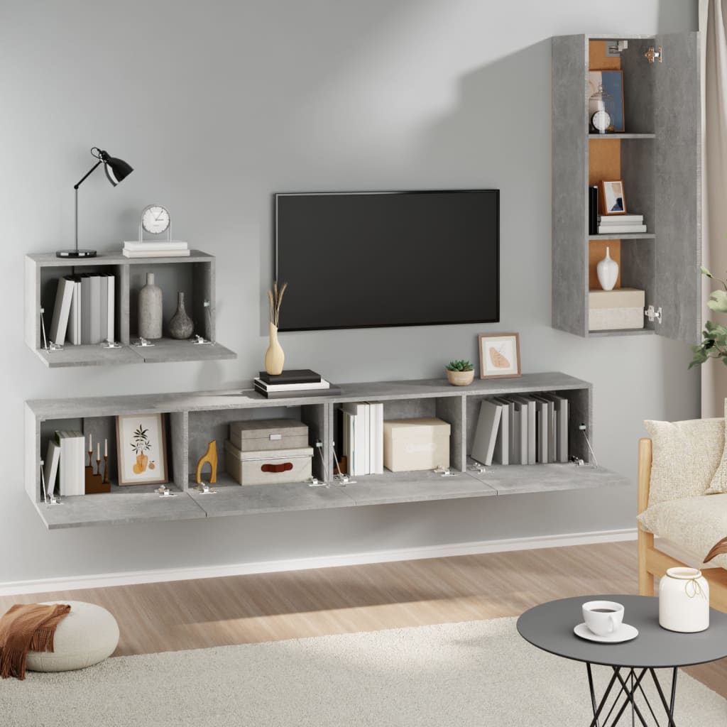 4 Piece TV Cabinet Set Concrete Grey Engineered Wood