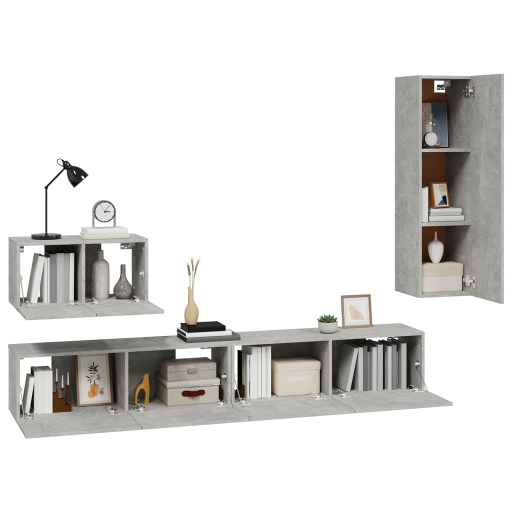 4 Piece TV Cabinet Set Concrete Grey Engineered Wood