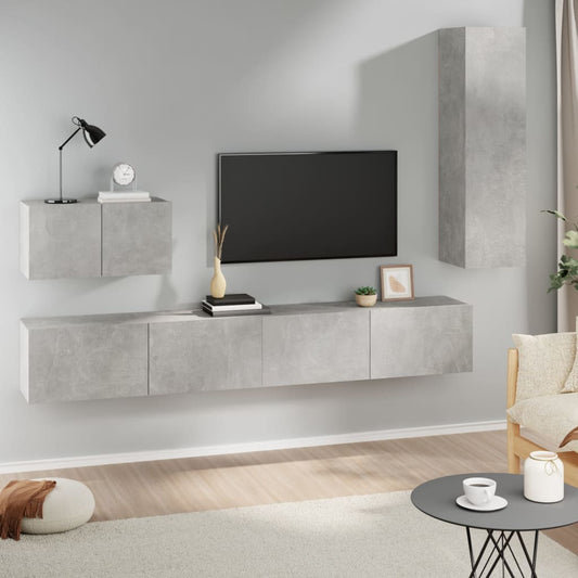 4 Piece TV Cabinet Set Concrete Grey Engineered Wood