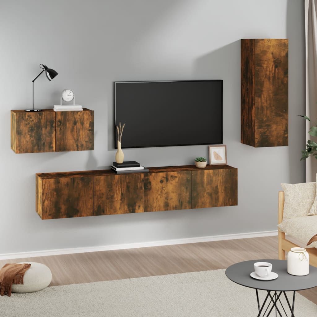 4 Piece TV Cabinet Set Smoked Oak Engineered Wood