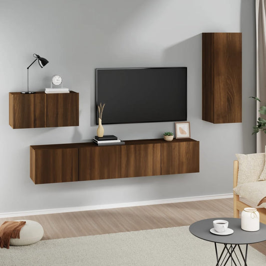4 Piece TV Cabinet Set Brown Oak Engineered Wood